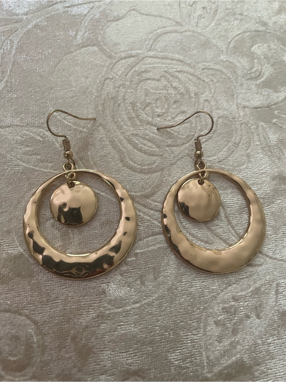 Hammered Gold Double-Drop Hoop Earrings